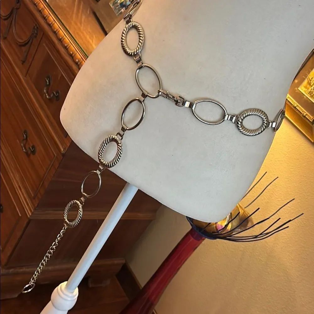 Silver Chain Link Belt with Oval Links - L/XL